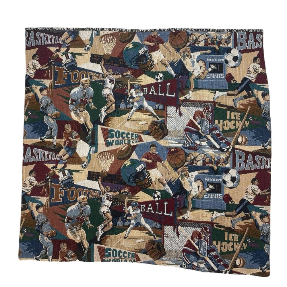 Sports Theme Tapestry Fabric 27” X 27” Cotton Blend Baseball Football Soccer NEW